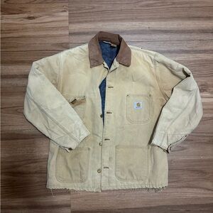 Carhartt Men's Tan Field Jacket with Brown Collar